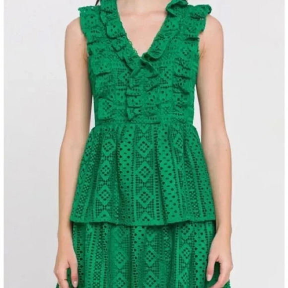 Endless Rose Lace Green tiered Midi Dress (M) - Picture 4 of 8